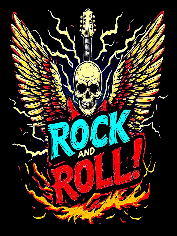Electric Guitar Vintage Winged Skull ROCK AND ROLL Thunders And Fire Shirt