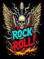 Electric Guitar Vintage Winged Skull ROCK AND ROLL Thunders And Fire Shirt