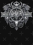 Hell Awaits Gothic Skull Heavy Metal Crest Shirt