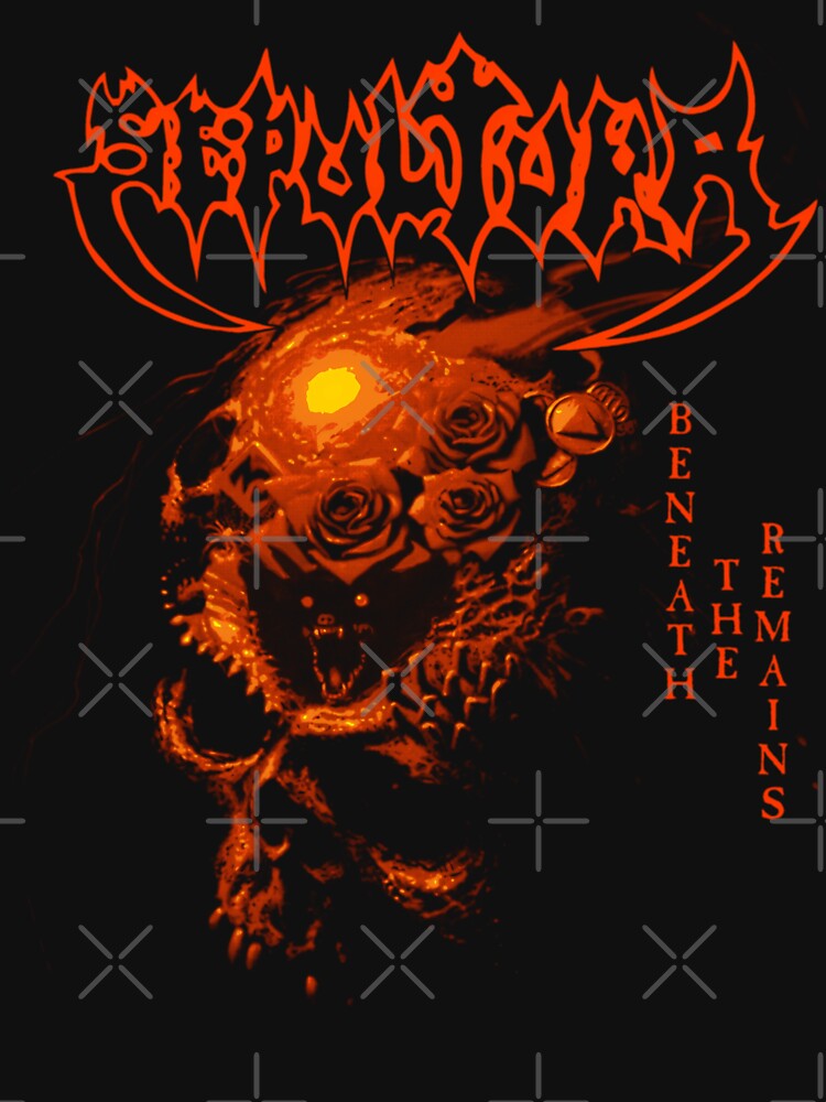 Dark Skull Illustration Surrounded By Roses In A Red Shirt
