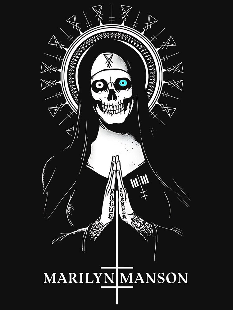 Marilyn Manson Praying Skeleton Graphic Industrial Style Shirt