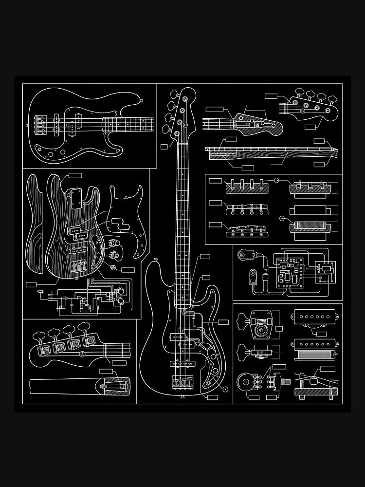 Bass Guitar Technical Blueprint Schematic Art Shirt