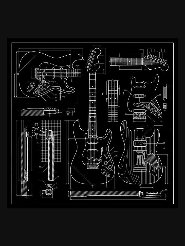 Electric Guitar Technical Blueprint Schematic Art Shirt