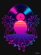 Melting Vinyl Sunset - Dripping Retrowave Grid Shirt