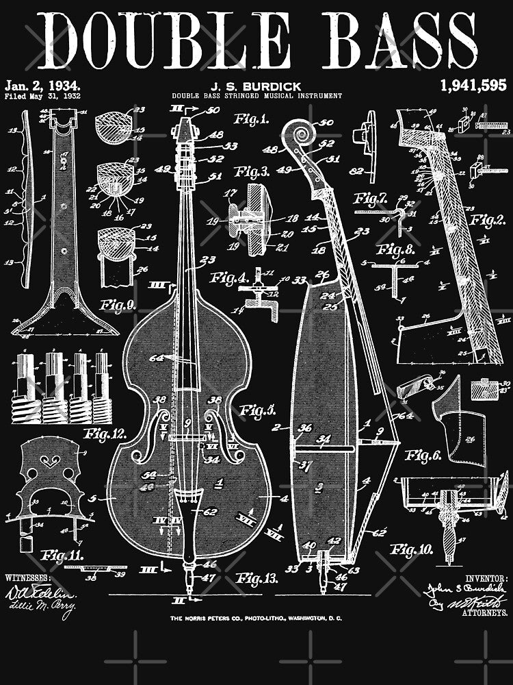 Double Bass Player Bassist Musical Instrument Vintage Patent Shirt