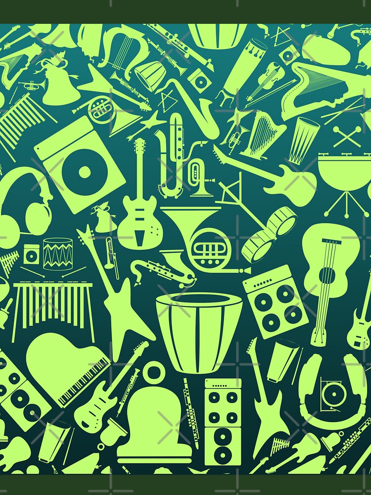 Lime Green On Green Gradient Musical Instrument Collage Shirt