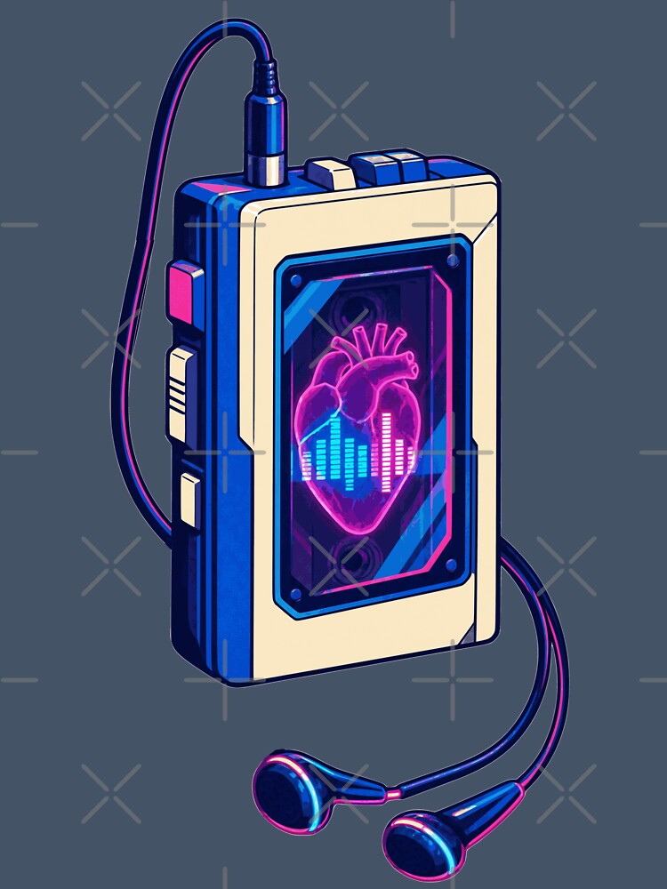 Retro Cassette Player Neon Heartbeat Music Equalizer Design Shirt