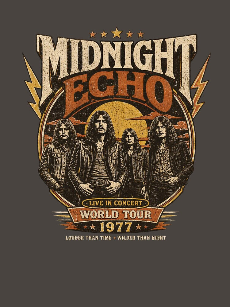 Midnight Echo Vintage Rock Band Tour Retro 70s Concert Graphic Shirt