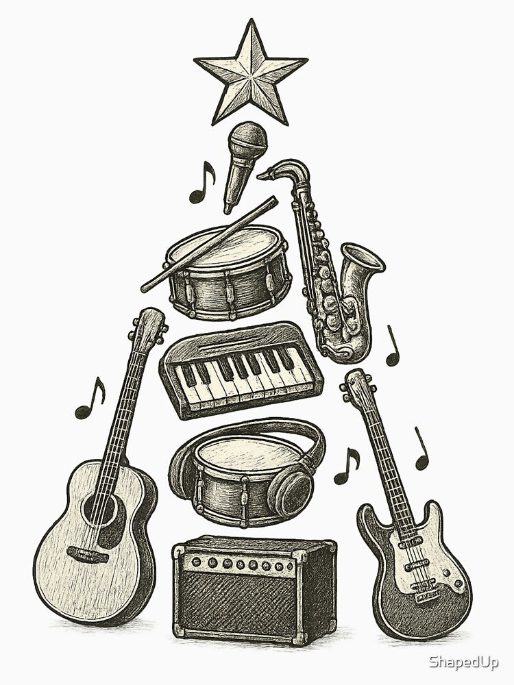 Music Musical Instruments And Notes Bands Christmas Tree Festive Shirt