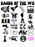 Funny Nerdy Iconic Rock Bands Of The 70s Black Text Shirt