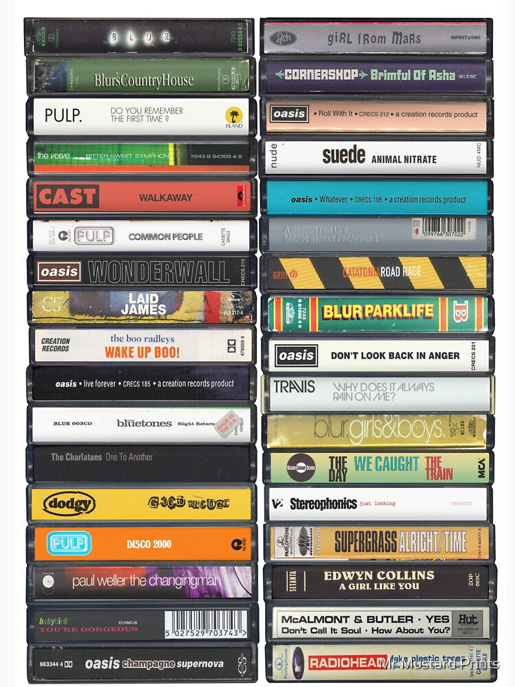 Britpop Singles - 90s Music Cassette Print Shirt