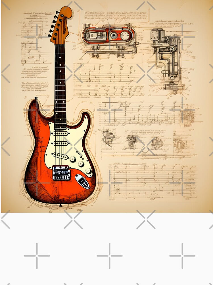 Technical Diagram Drawing Of An Electric Guitar Shirt