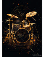 Gold Drum Kit Blueprint Black Music Art Shirt