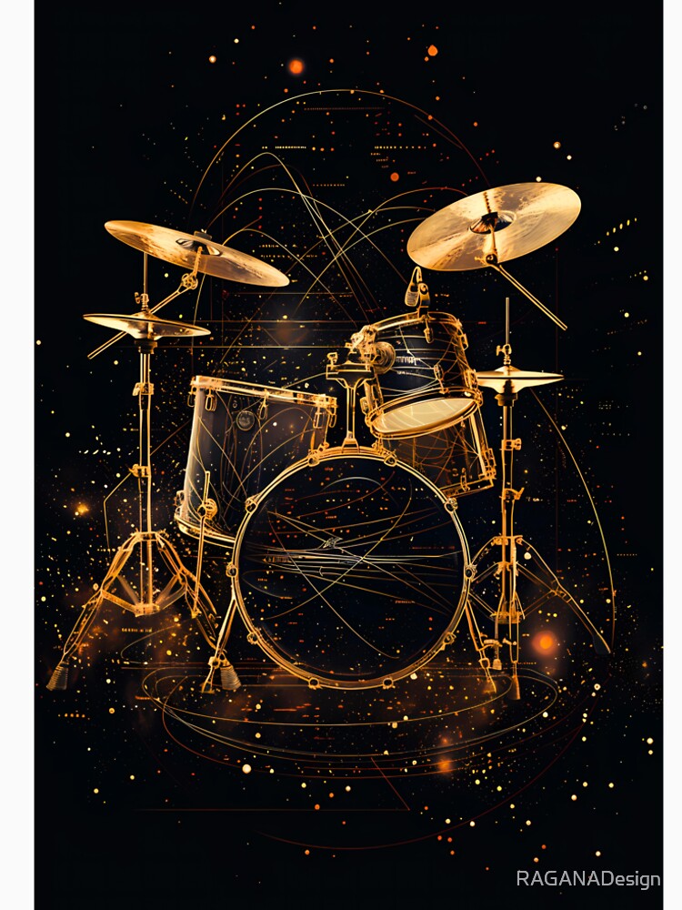 Gold Drum Kit Blueprint Black Music Art Shirt