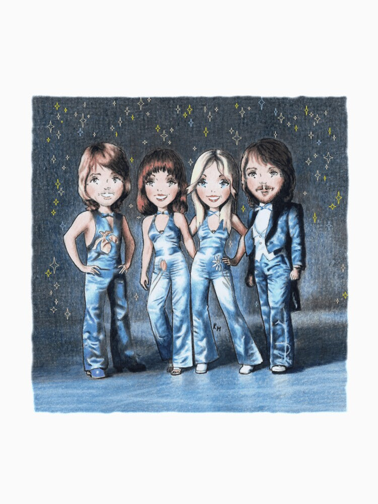Blue Girl Group Retro Cartoon Design Shirt