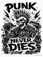 Punk Never Dies Mohawk Skull Punk Rock Illustration Underground Rebel Shirt