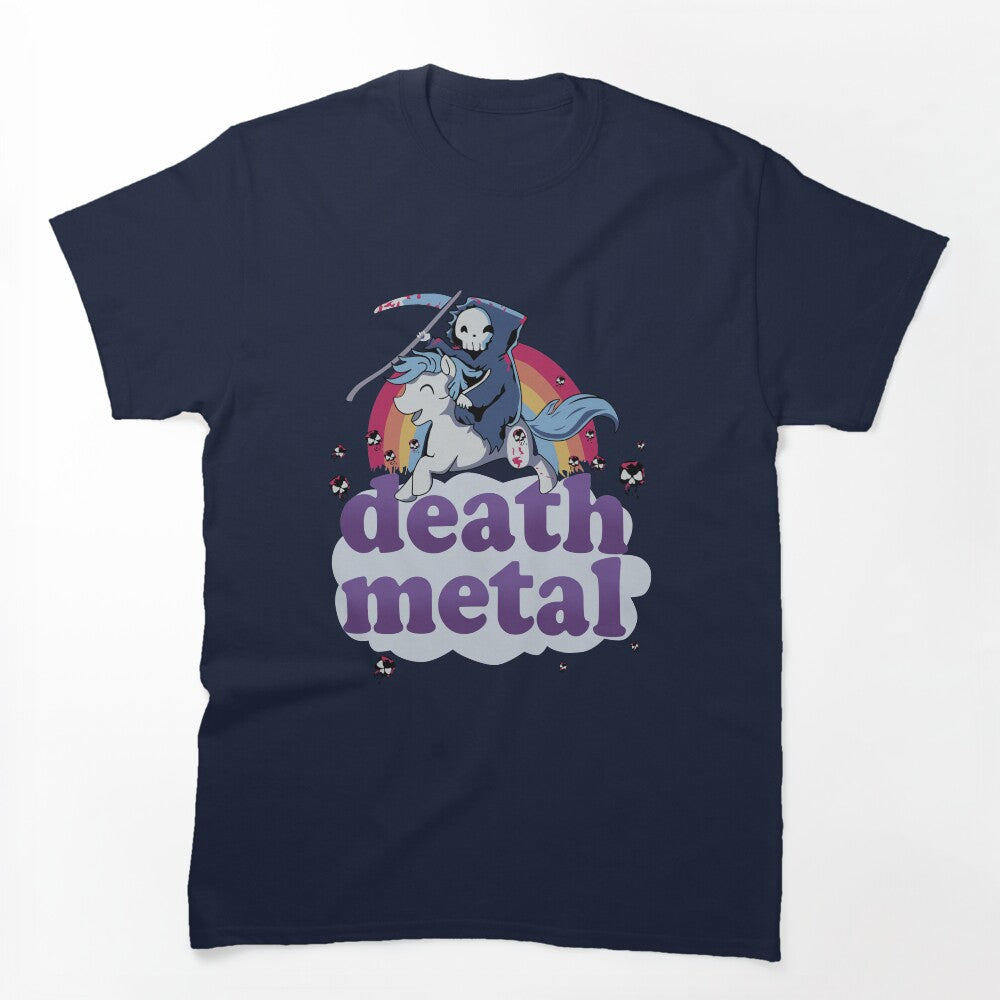 'Death Metal' - The Grim Reaper Riding A Unicorn In Front Of A Shirt
