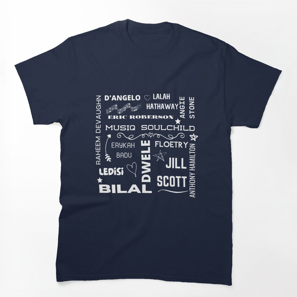 90s Neo Soul Iconic Music Artists White Design Shirt