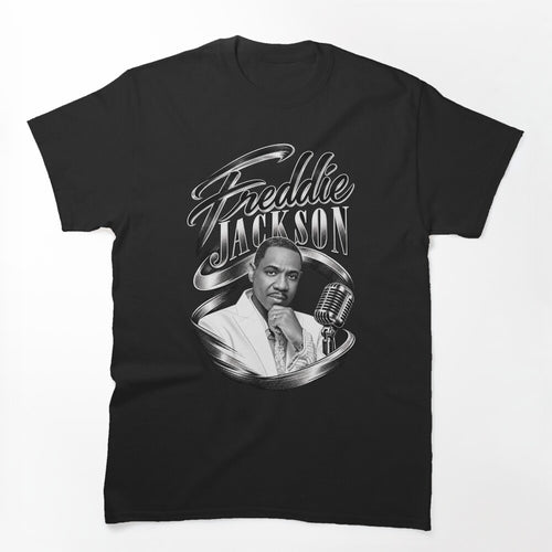 Freddie Jackson Script Name Microphone Portrait Shirt