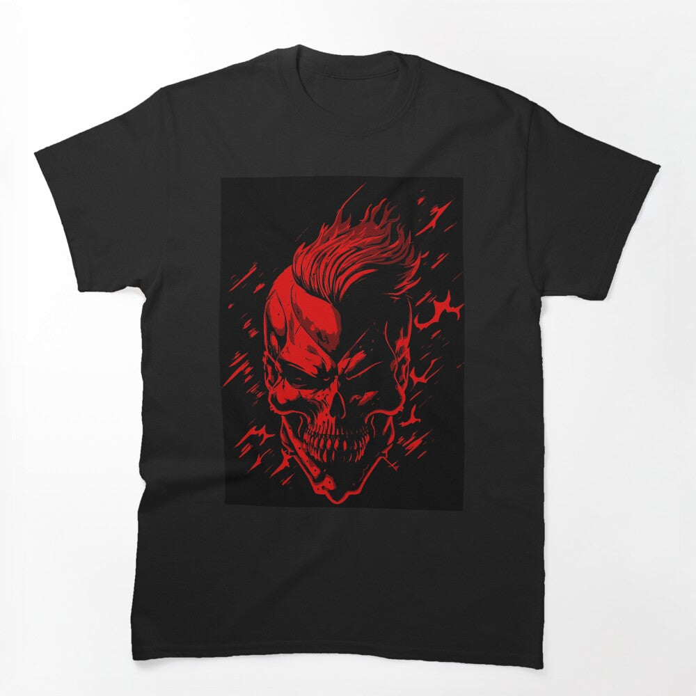 Energetic Red Skull Head With Hair Shirt