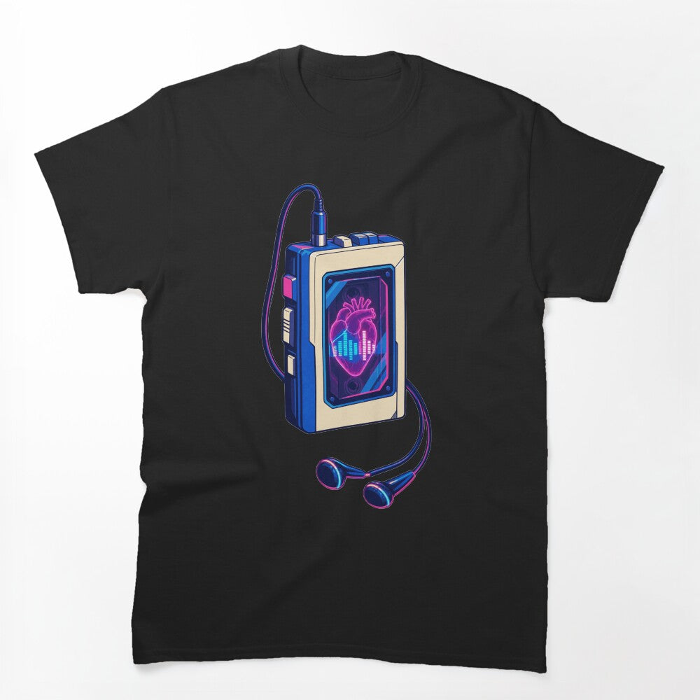 Retro Cassette Player Neon Heartbeat Music Equalizer Design Shirt