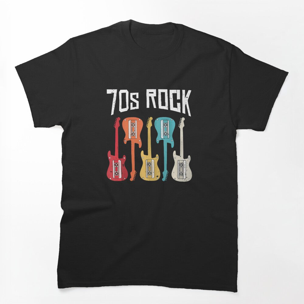 Colorful 70s Rock Graphic With Retro Guitar And Cassettes 9907 Shirt