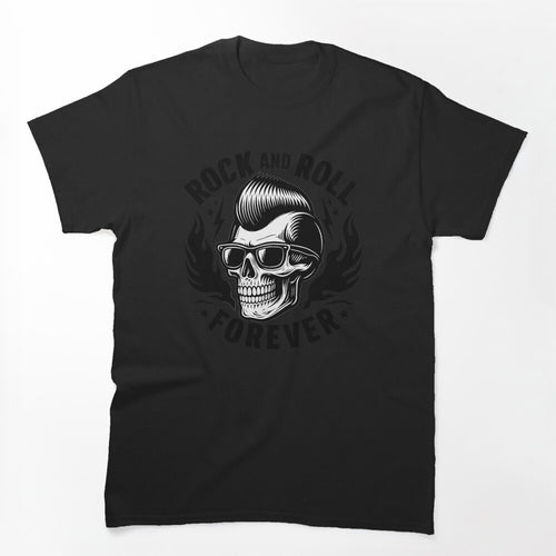 Rockabilly Skull Rock And Roll Forever Retro Greaser Art Shirt