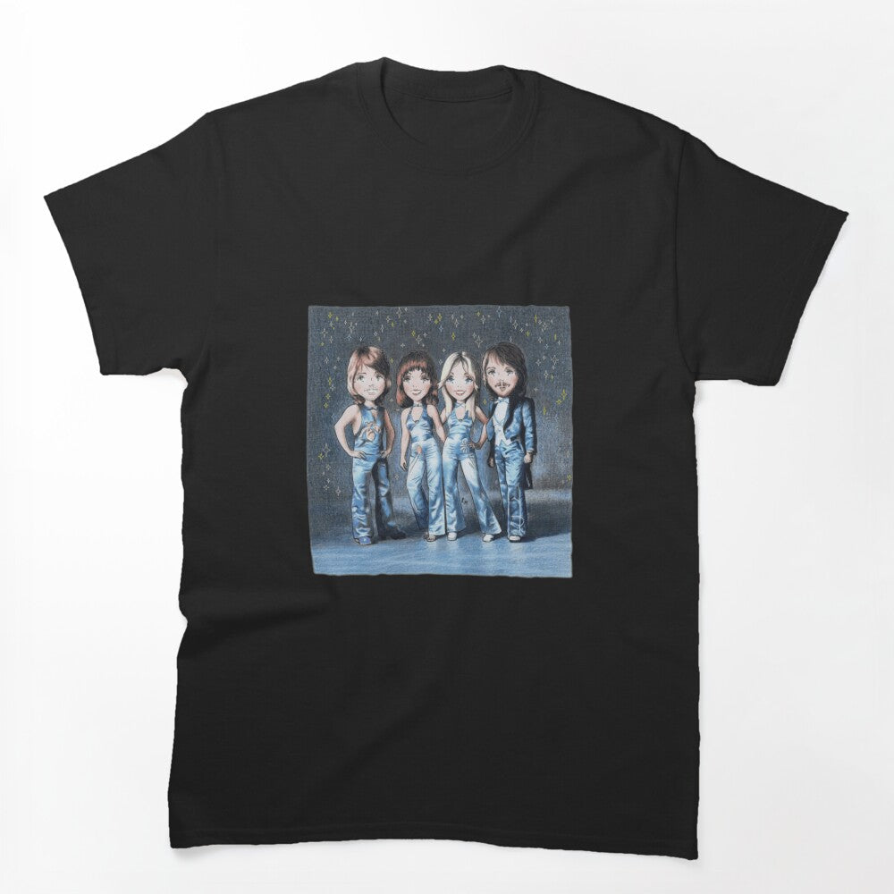 Blue Girl Group Retro Cartoon Design Shirt