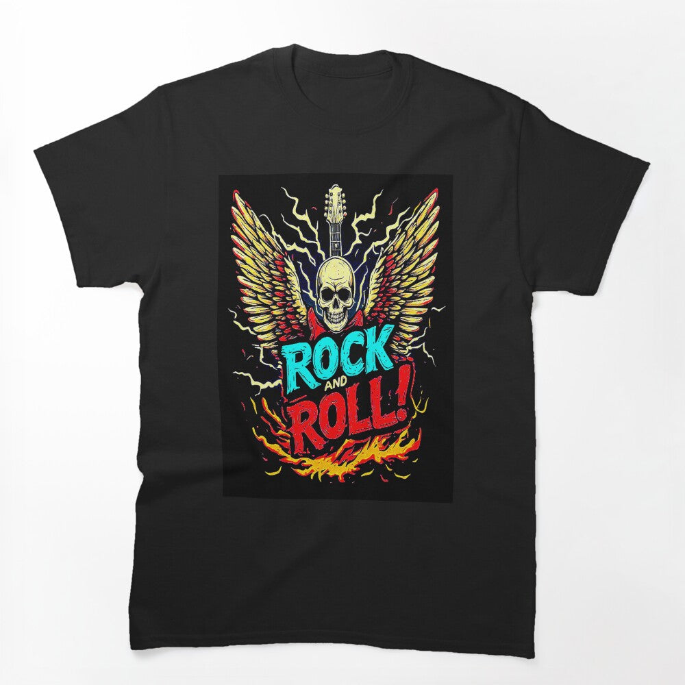 Electric Guitar Vintage Winged Skull ROCK AND ROLL Thunders And Fire Shirt