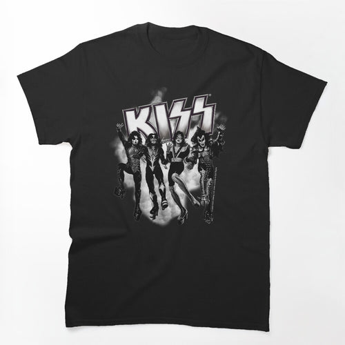 KISS The Band - Destroyer Black And White Fog Logo Up Shirt