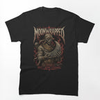 Moonwrapped Undead Mummy Holding Crescent Moon Heavy Metal Design Shirt