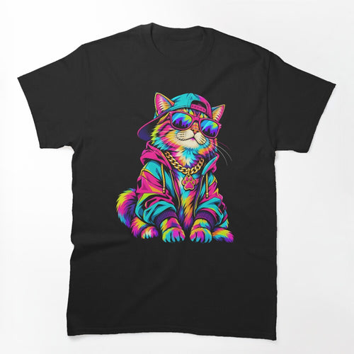 Colorful Hip Hop Cat With Sunglasses And Snapback Shirt