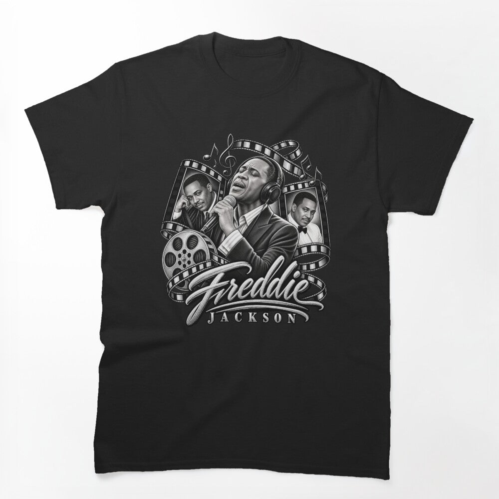 Freddie Jackson Film Reel Headphones Cinematic Collage Shirt