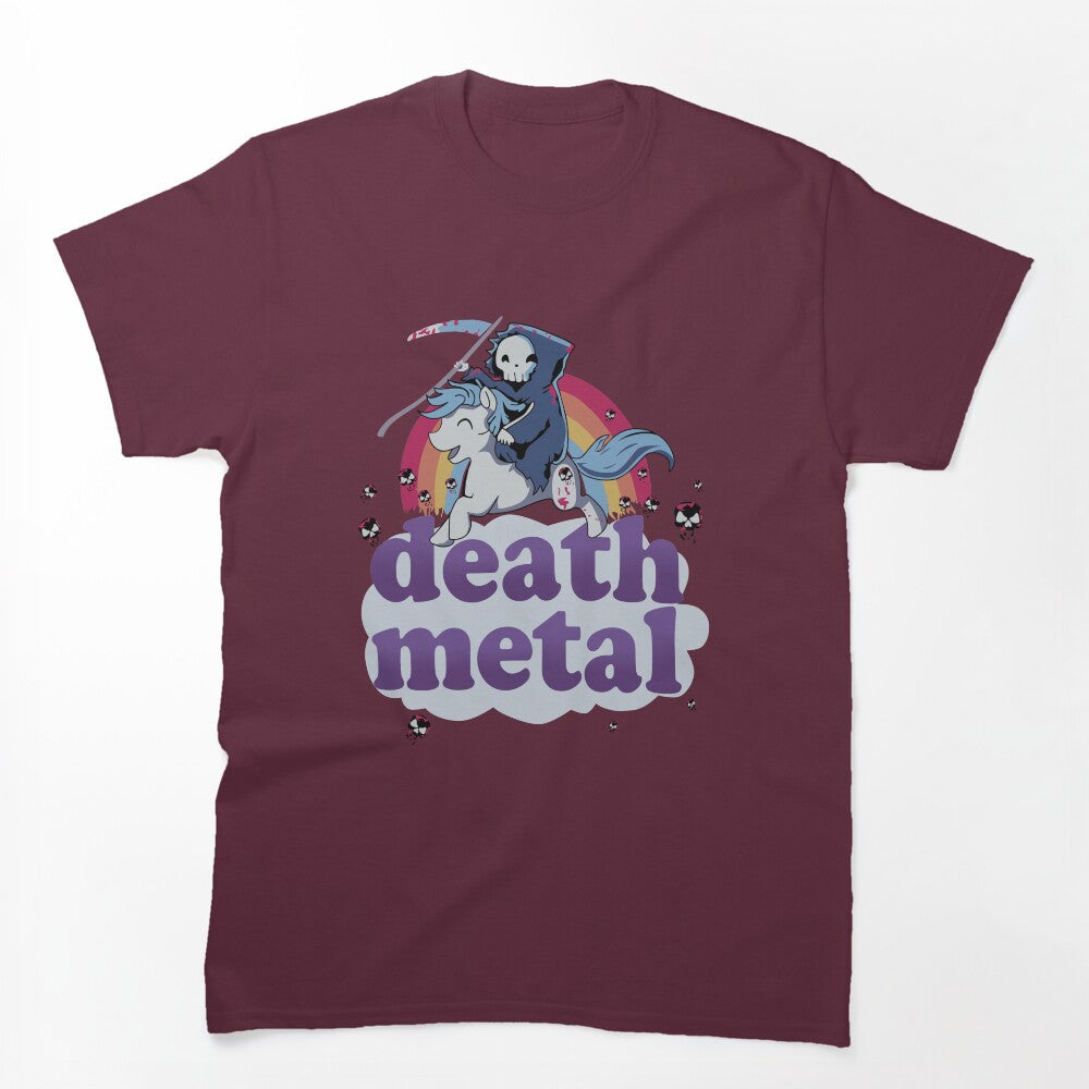'Death Metal' - The Grim Reaper Riding A Unicorn In Front Of A Shirt