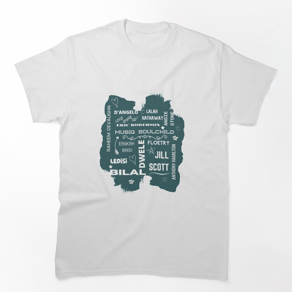 90s Neo Soul Iconic Music Artists Blue Paint Design Shirt
